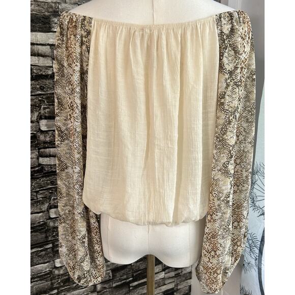 Blu Pepper Crop Top Women Large Boho Off Shoulder Snake Skin Balloon Sleeves Y2K - Picture 4 of 8
